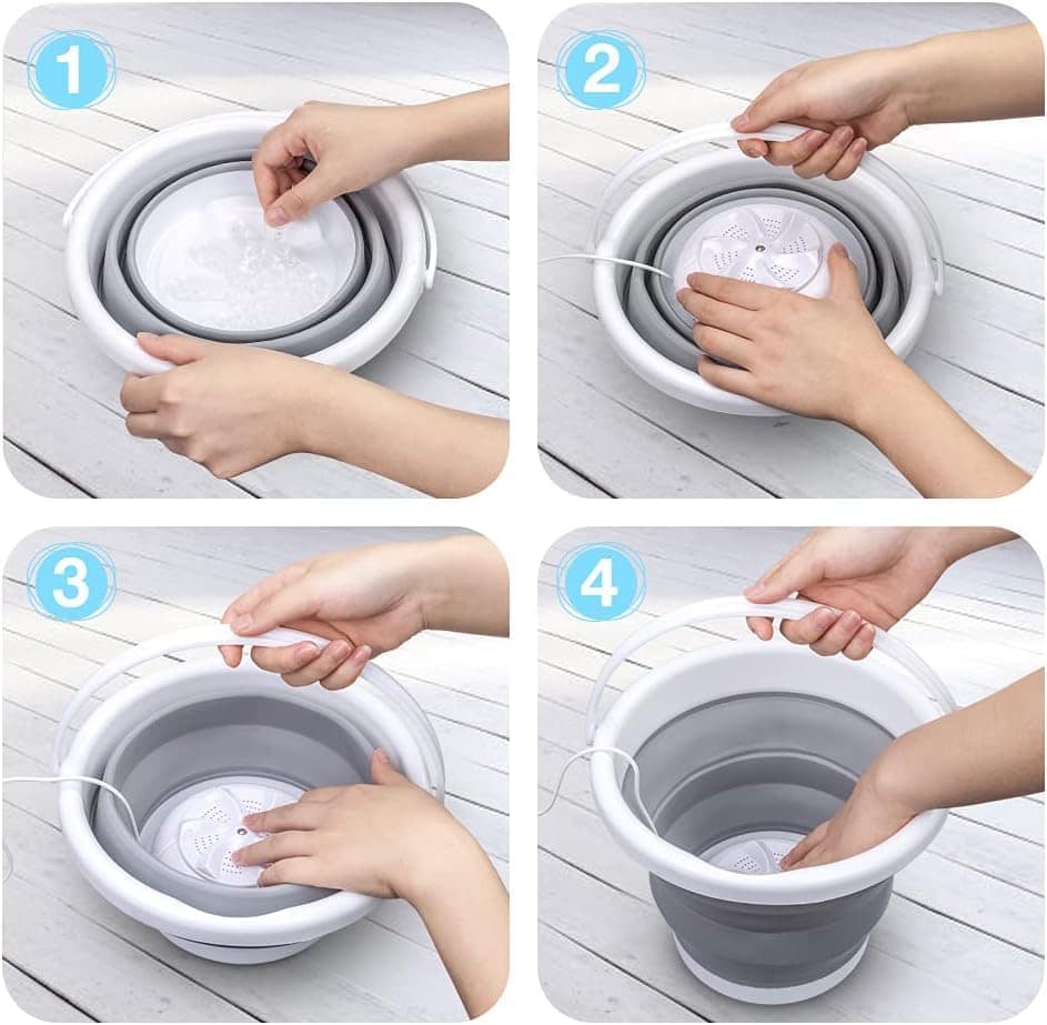 Lavadora Portátil, Mini Lavadora con Cubo -Blanco Gris - Imagen 7