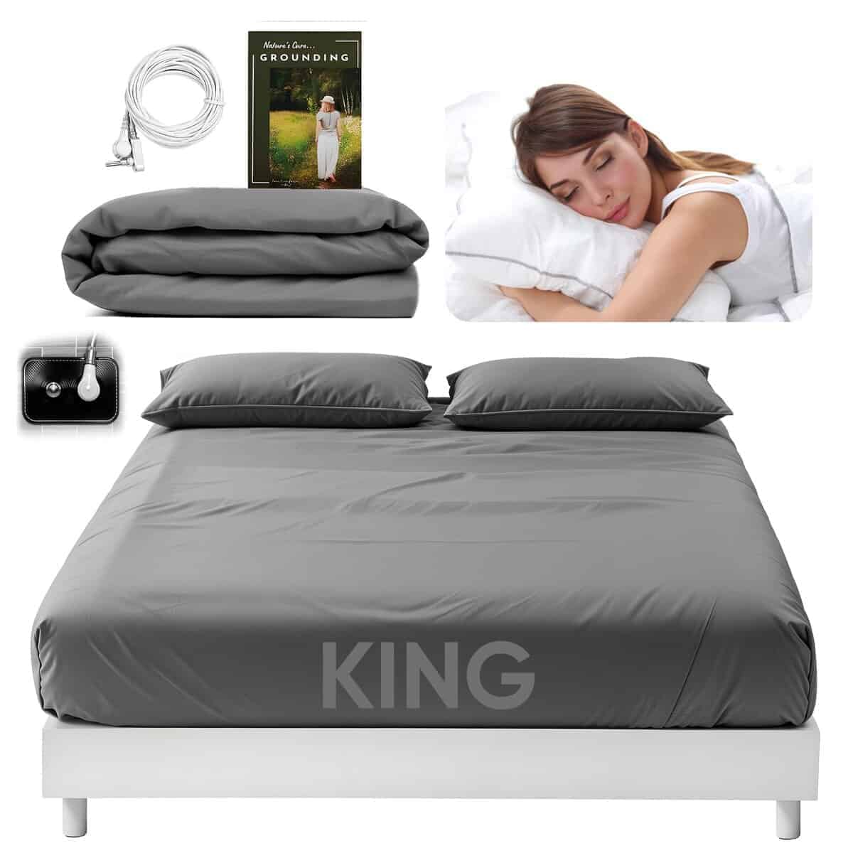 Sábanas de Puesta a Tierra King Size (Gris) - Sábana de