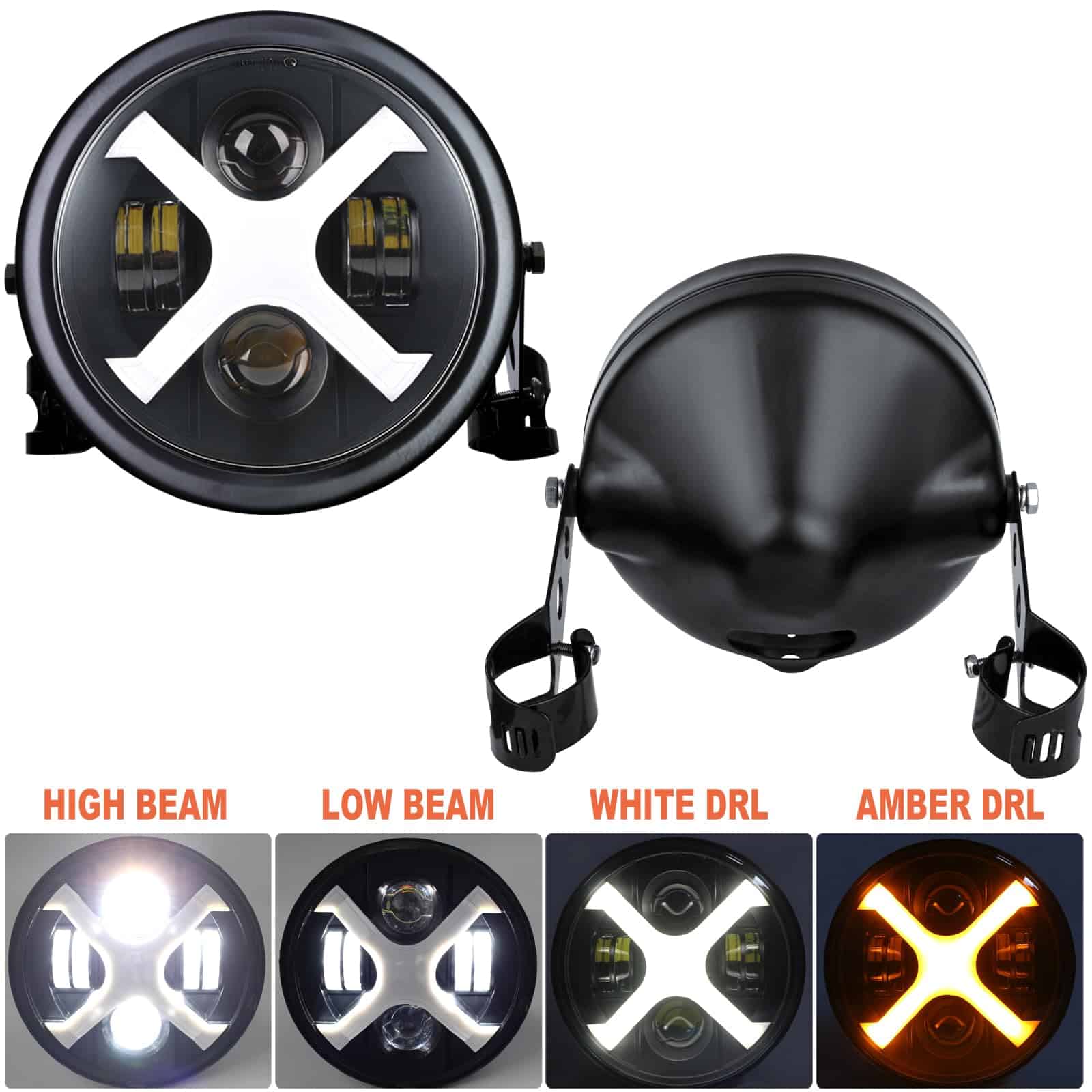 PKEDUO Faro de Motocicleta, Blanco/Ámbar X DRL 7inch Faro - Imagen 5