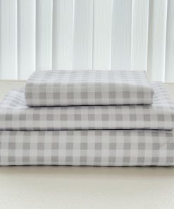 Juego de sábanas cuadro gris claro para cama queen