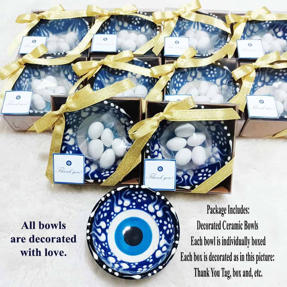 12 PCS Tazones de Cerámica Ojo Turco para Regalos de Boda, - Imagen 4