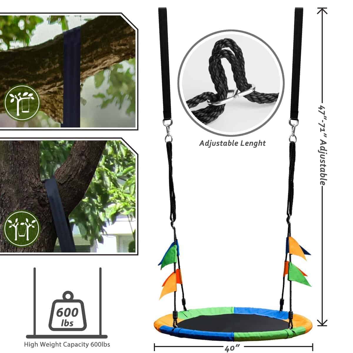 Columpio de Árbol para Niños - Columpio de 40 Pulgadas - Imagen 6