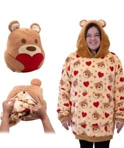 Manta con Capucha de Peluche Plushible, Corazones Teddy, 2