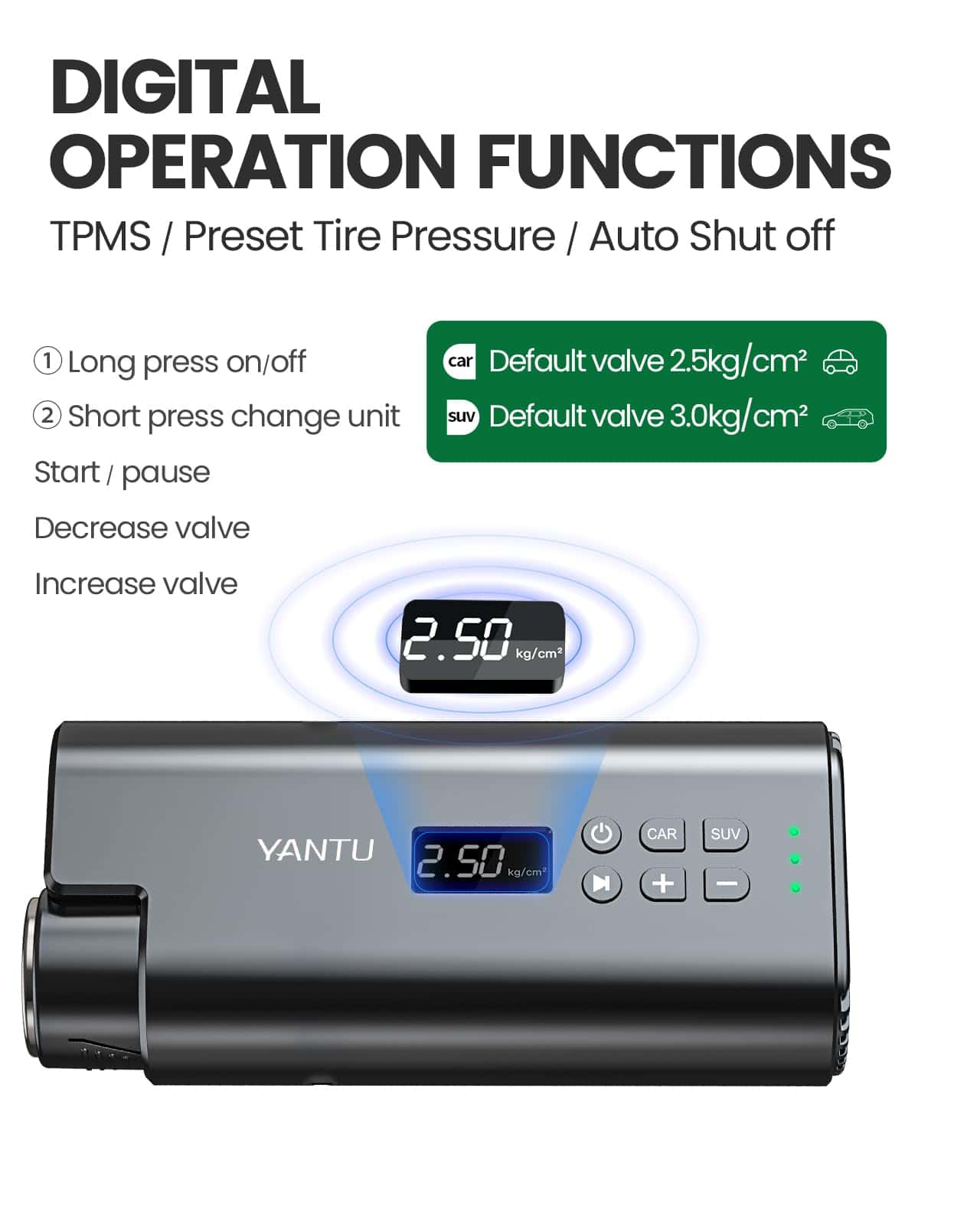 Inflador de neumáticos YANTU portátil con compresor de aire - Imagen 8