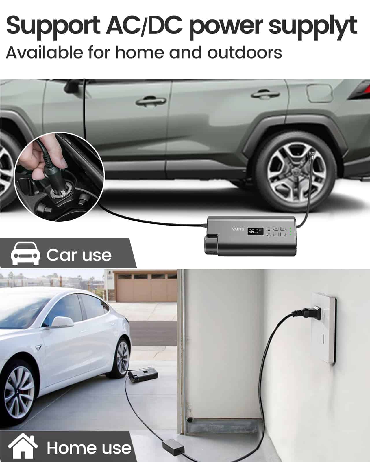 Inflador de neumáticos YANTU portátil con compresor de aire - Imagen 3