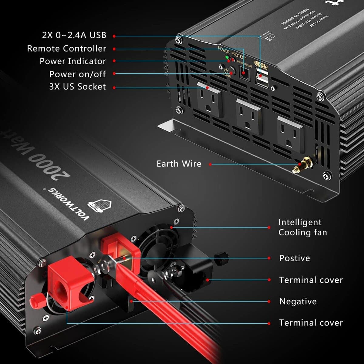 Inversor de Corriente 2000W Onda Sinusoidal Modificada DC - Imagen 4