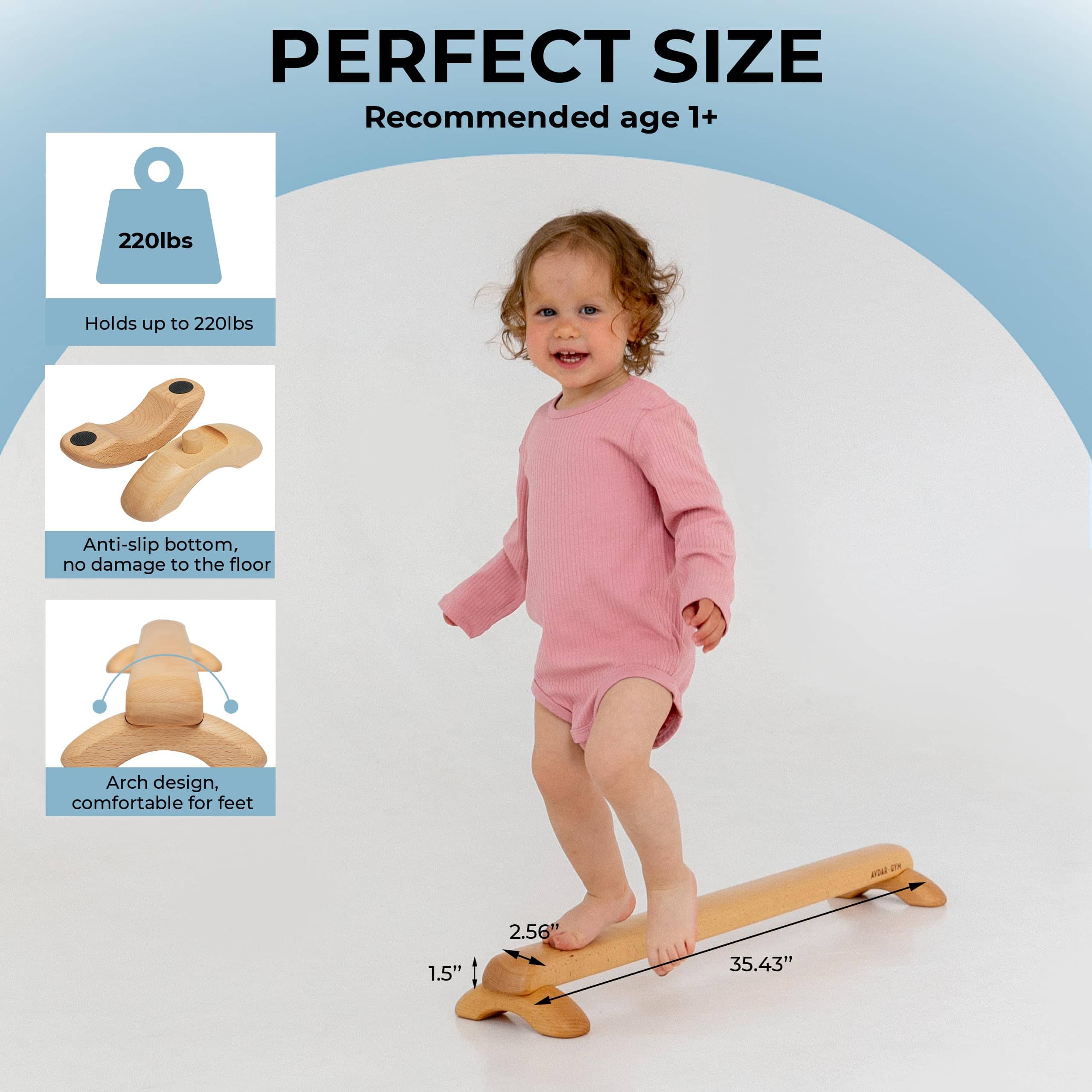 AVDAR Balance Beam para niños de madera de haya importada - Imagen 3