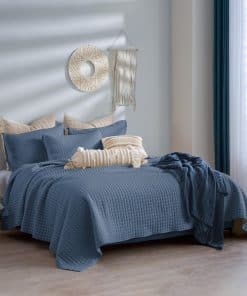 Maravilloso Juego de Colcha de Gofre Azul Denim con Fundas