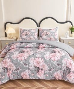 Conjunto de 3 Piezas de Edredón Rosa y Gris Tamaño King,