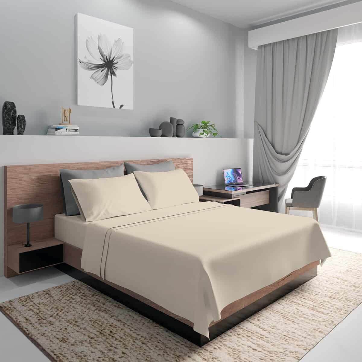 Juego de sábanas de algodón sateen 100% -Arena - Imagen 6