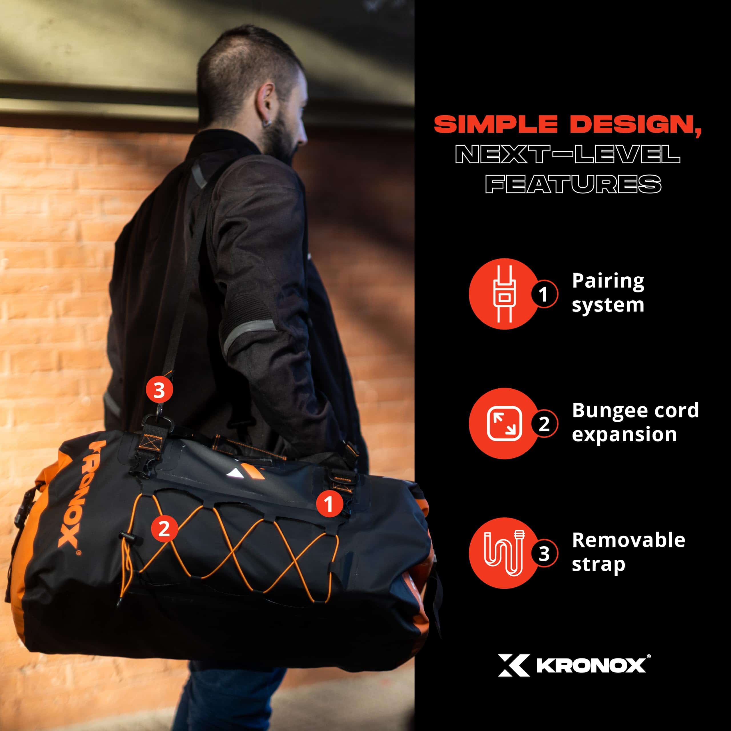 Bolsa Duffle Impermeable para Motocicleta KRONOX, 60L Negro - Imagen 4