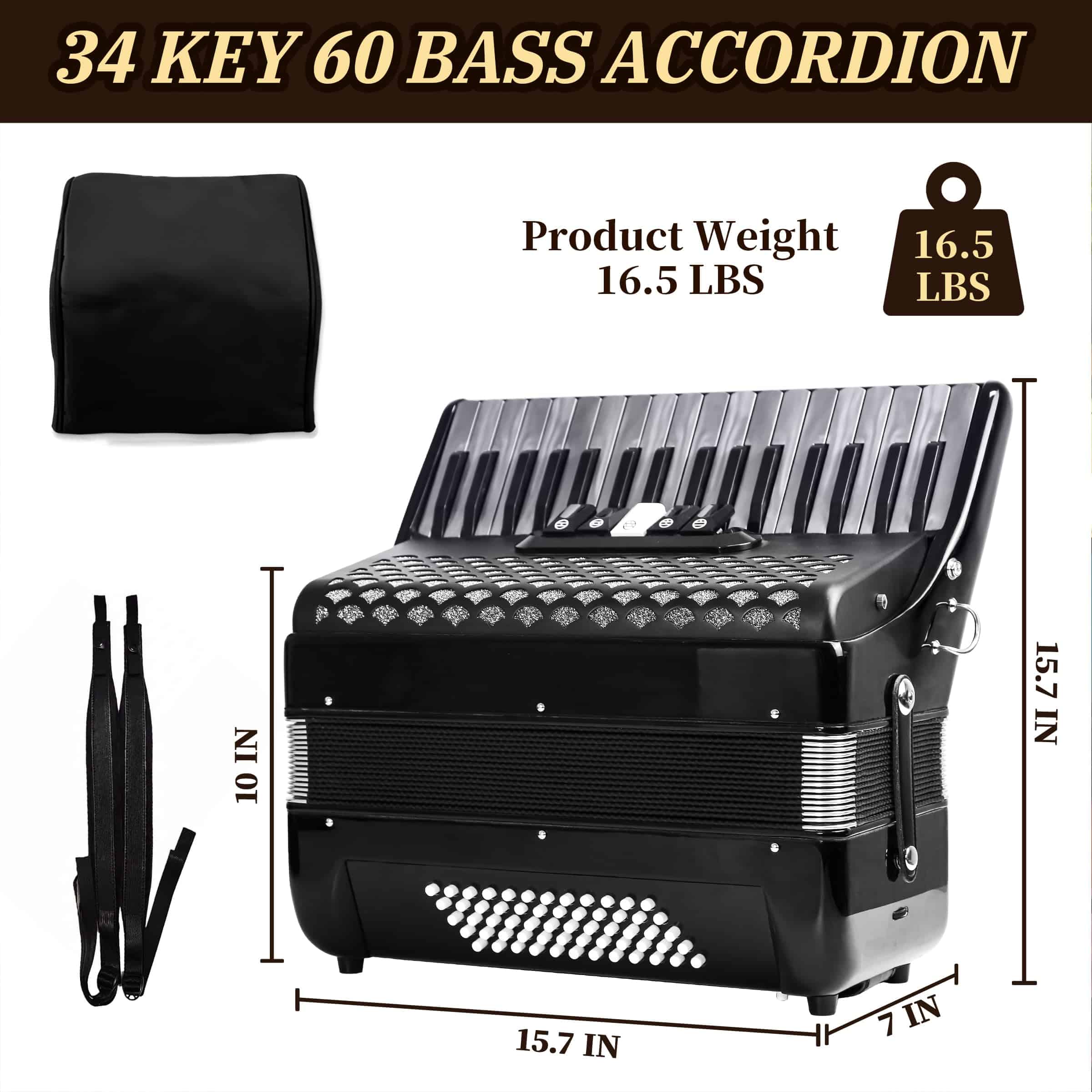 Acordeón 34 teclas 60 teclas de bajo -Negro - Imagen 7
