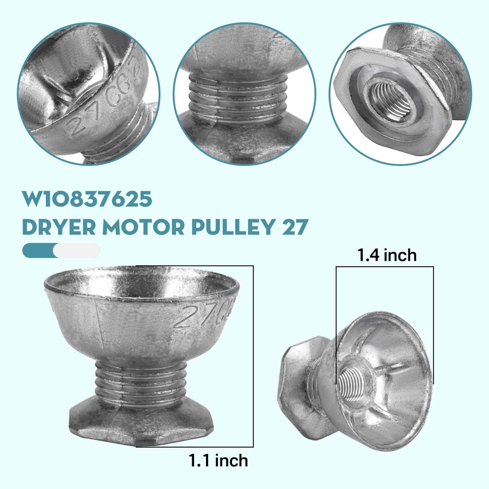W10837625 Polea del Motor Secador 27 Reemplazo para - Imagen 3