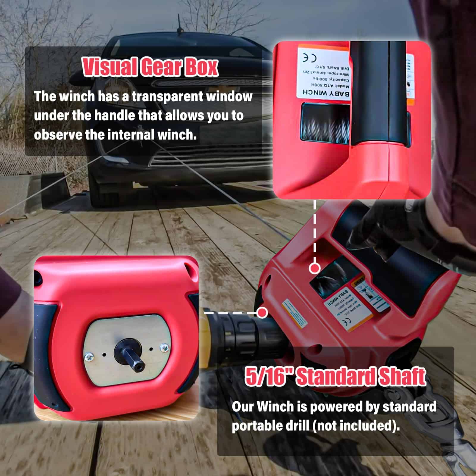 YATOINTO Cabrestante Portátil de Taladro de 1000LB de - Imagen 4