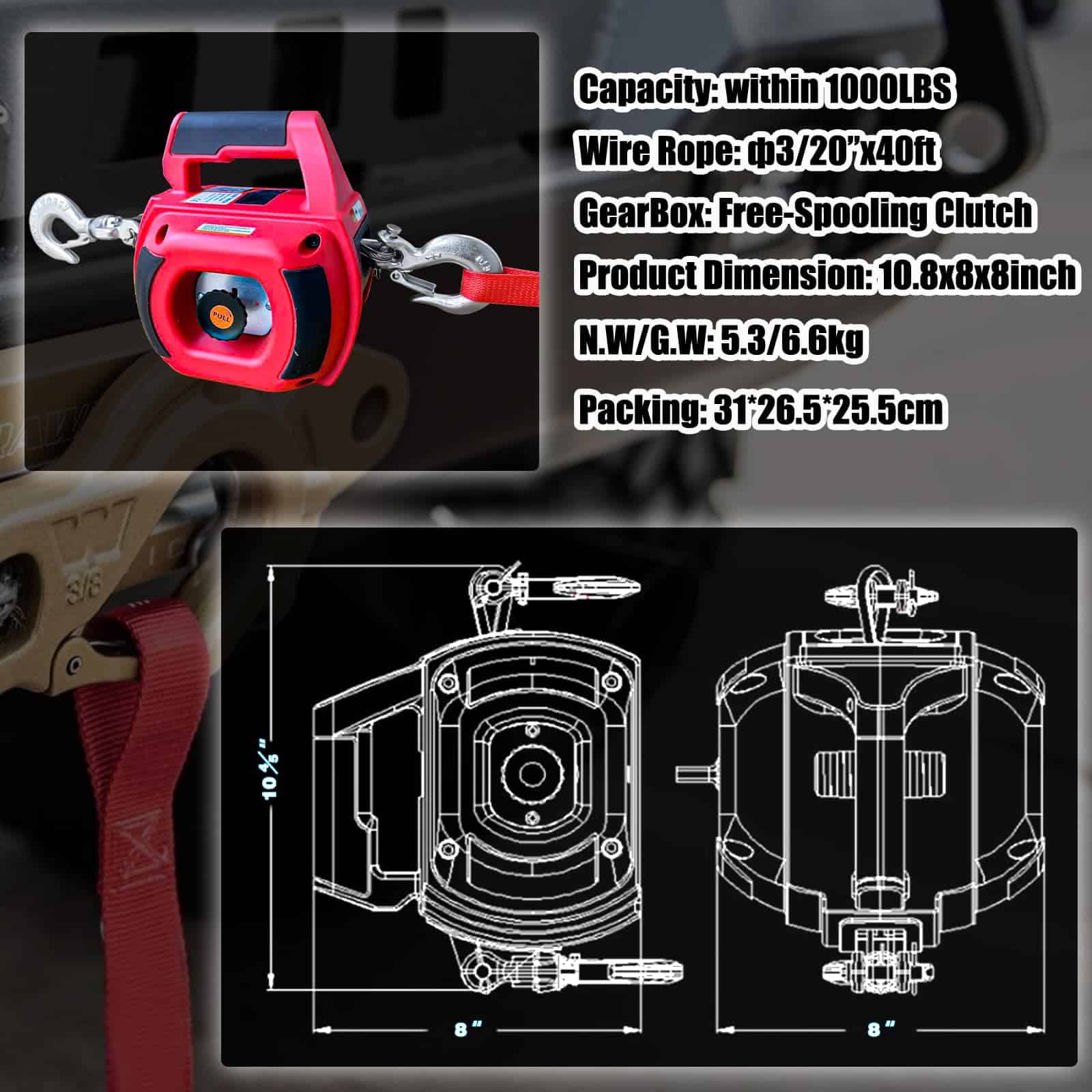 YATOINTO Cabrestante Portátil de Taladro de 1000LB de - Imagen 5