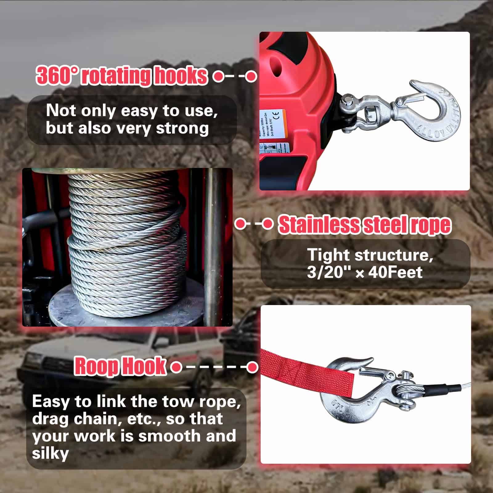 YATOINTO Cabrestante Portátil de Taladro de 1000LB de - Imagen 3