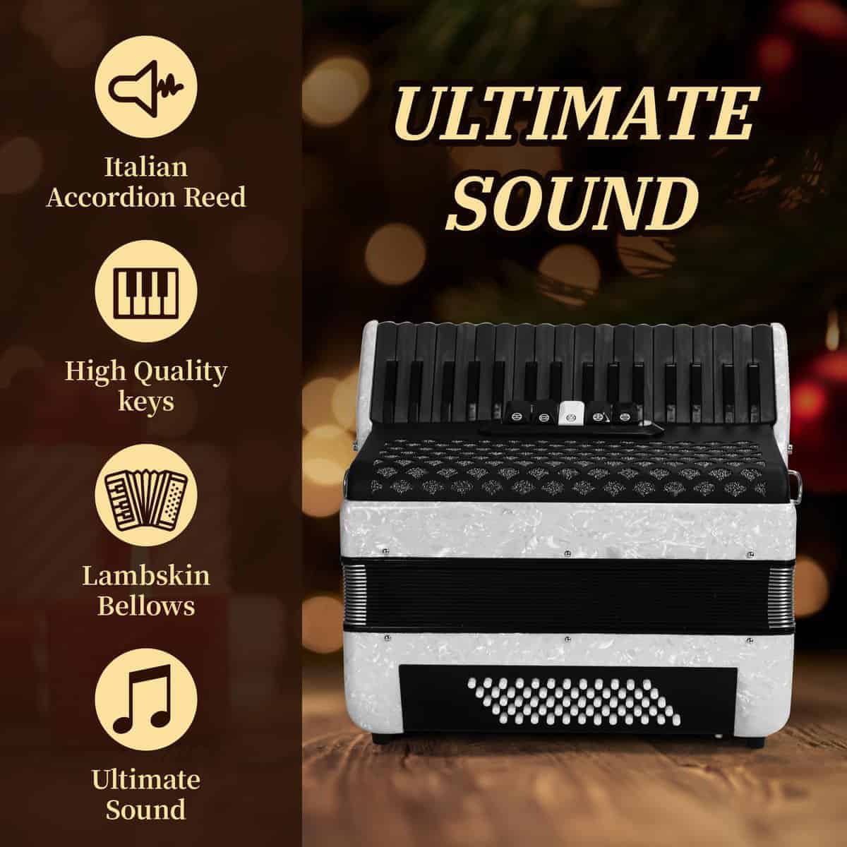 Acordeón 34 teclas 60 teclas de bajo - (blanco) - Imagen 4