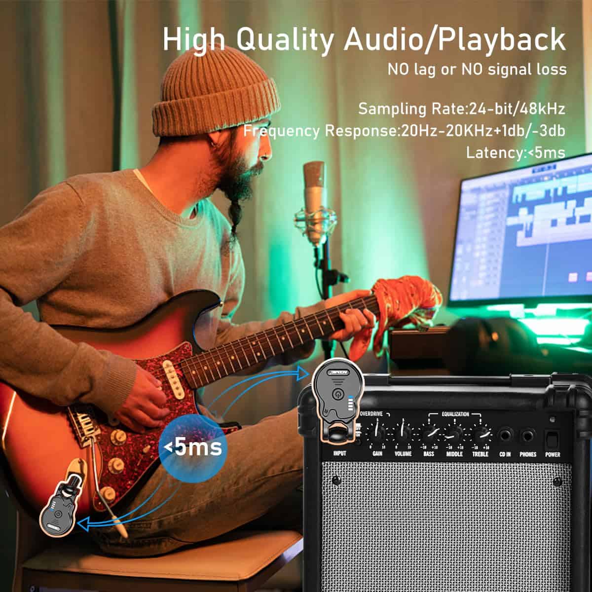 ACEMIC Sistema de Guitarra Inalámbrica de 2.4GHz Recargable - Imagen 7