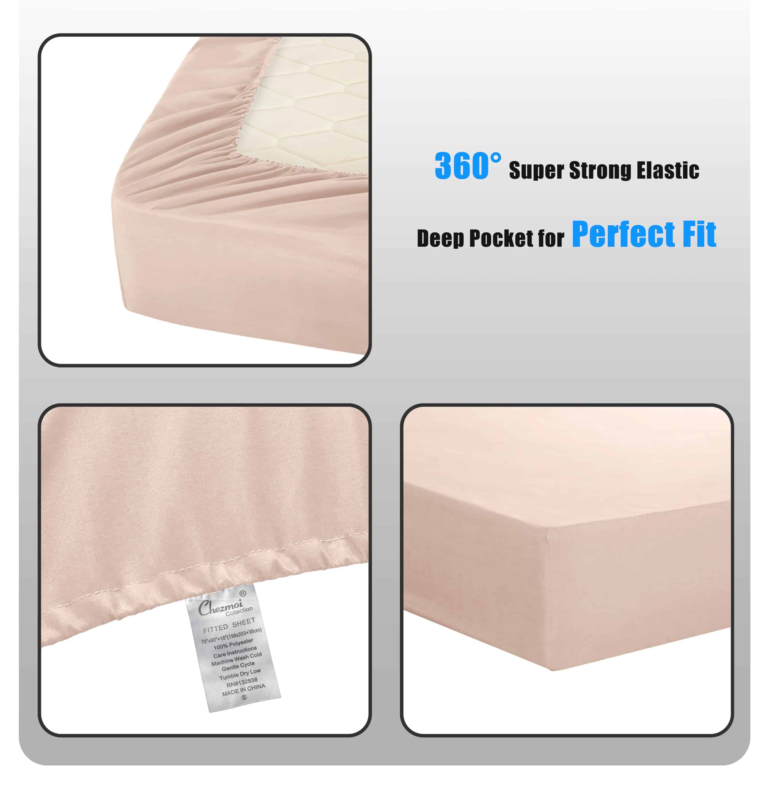 Juego de sábanas rosa blush Chezmoi Collection de 4 piezas - Imagen 5