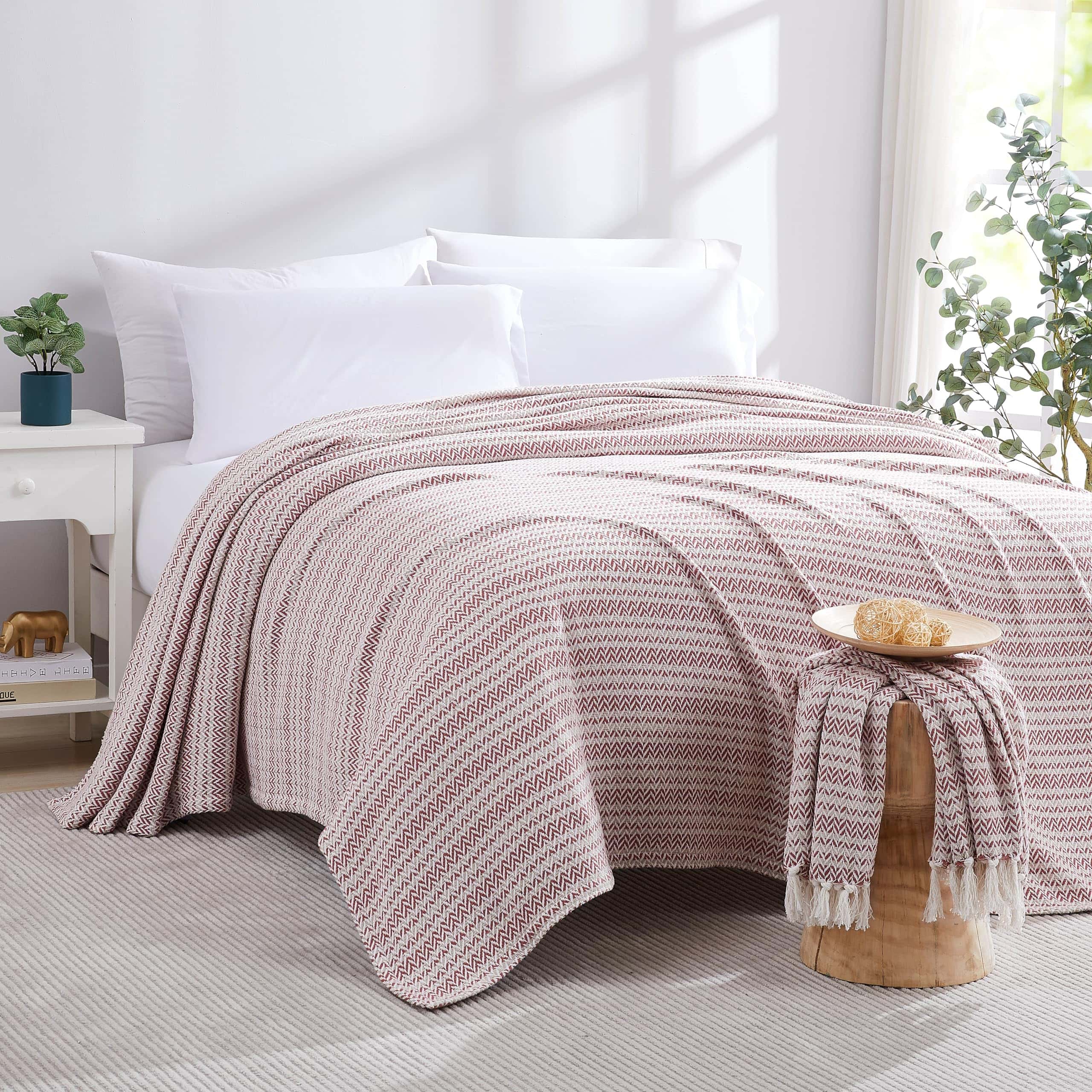 Manta Rosa Boho Agadir 100% algodón tamaño Queen o completo