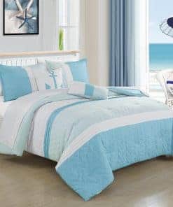 ESCA Juego de cama 9 piezas Anclas blanco y azul Conjunto