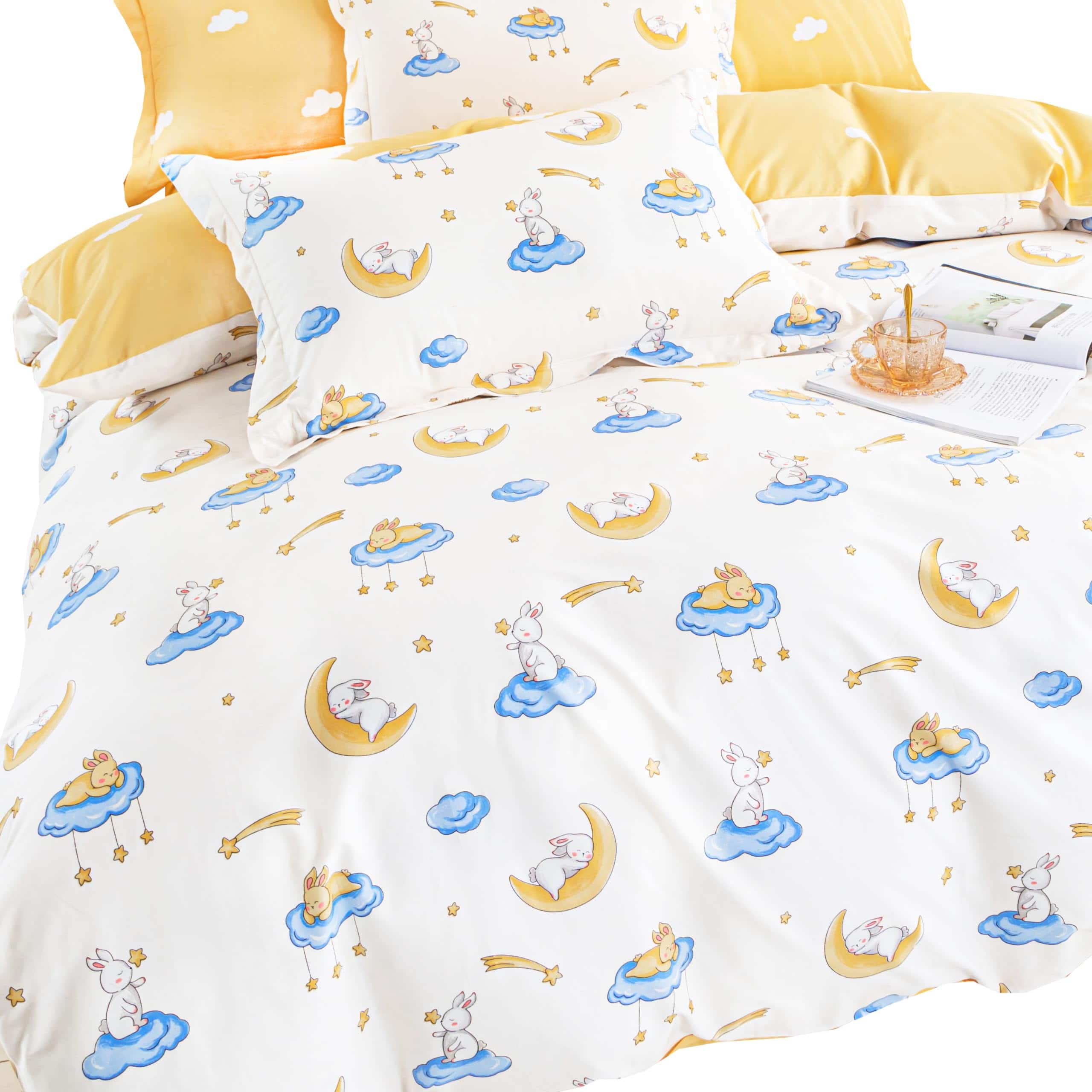 Set de Ropa de Cama MEJU Rabbit Moon Star Cloud con Conejo