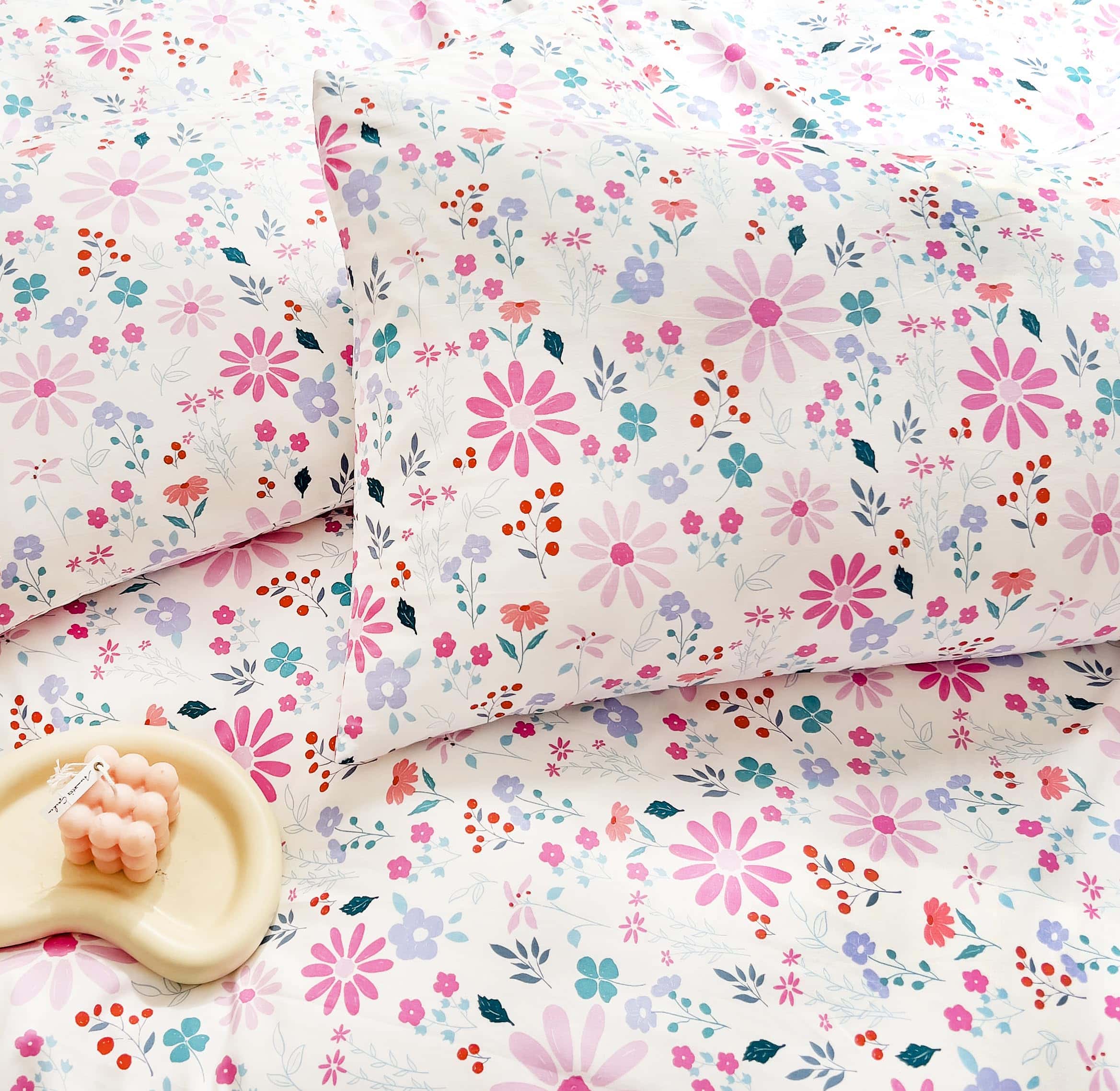 Juego de Cama de Duvet MEJU Pink Purple Floral Blossom + - Imagen 8