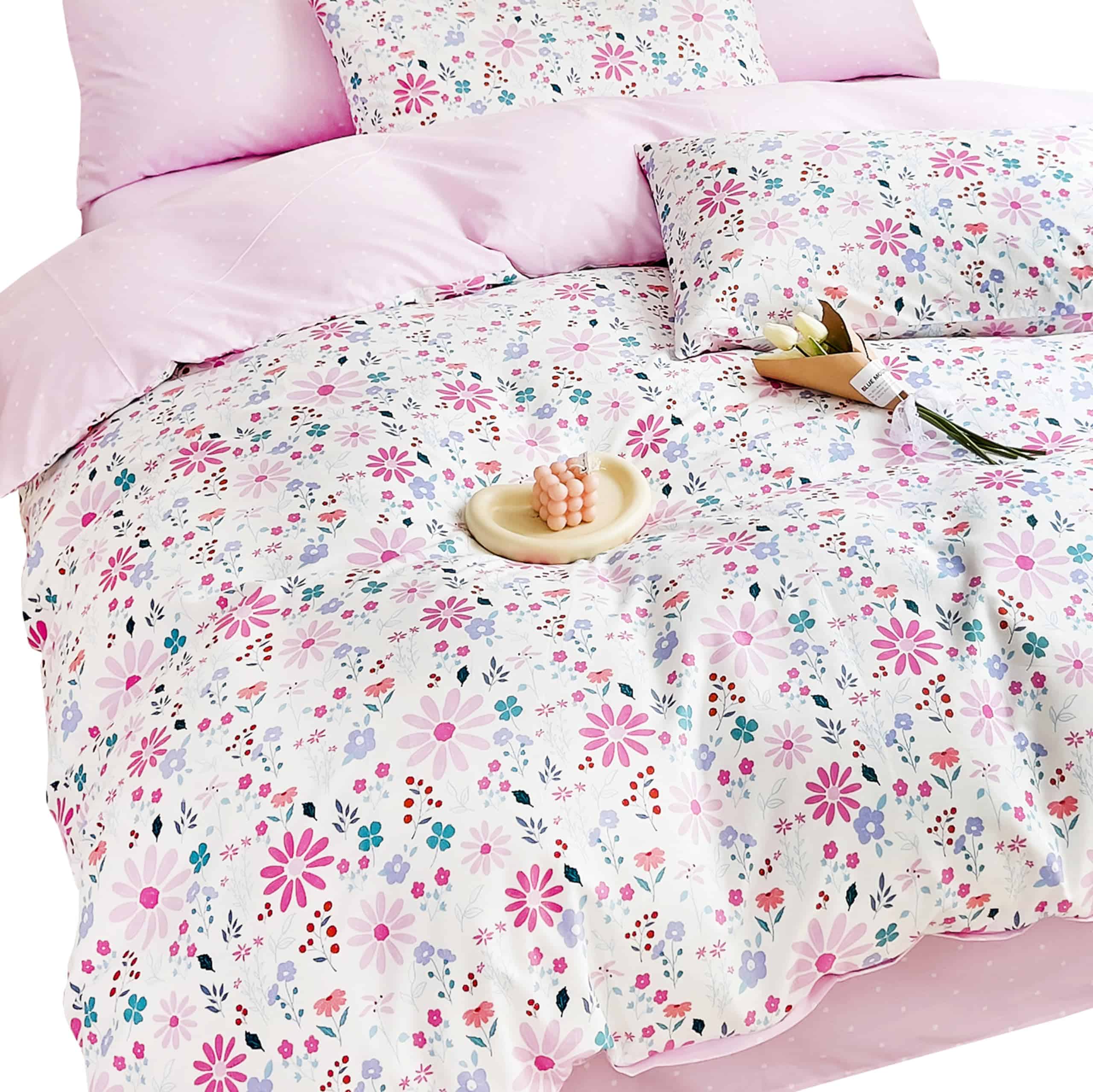 Juego de Cama de Duvet MEJU Pink Purple Floral Blossom + - Imagen 3