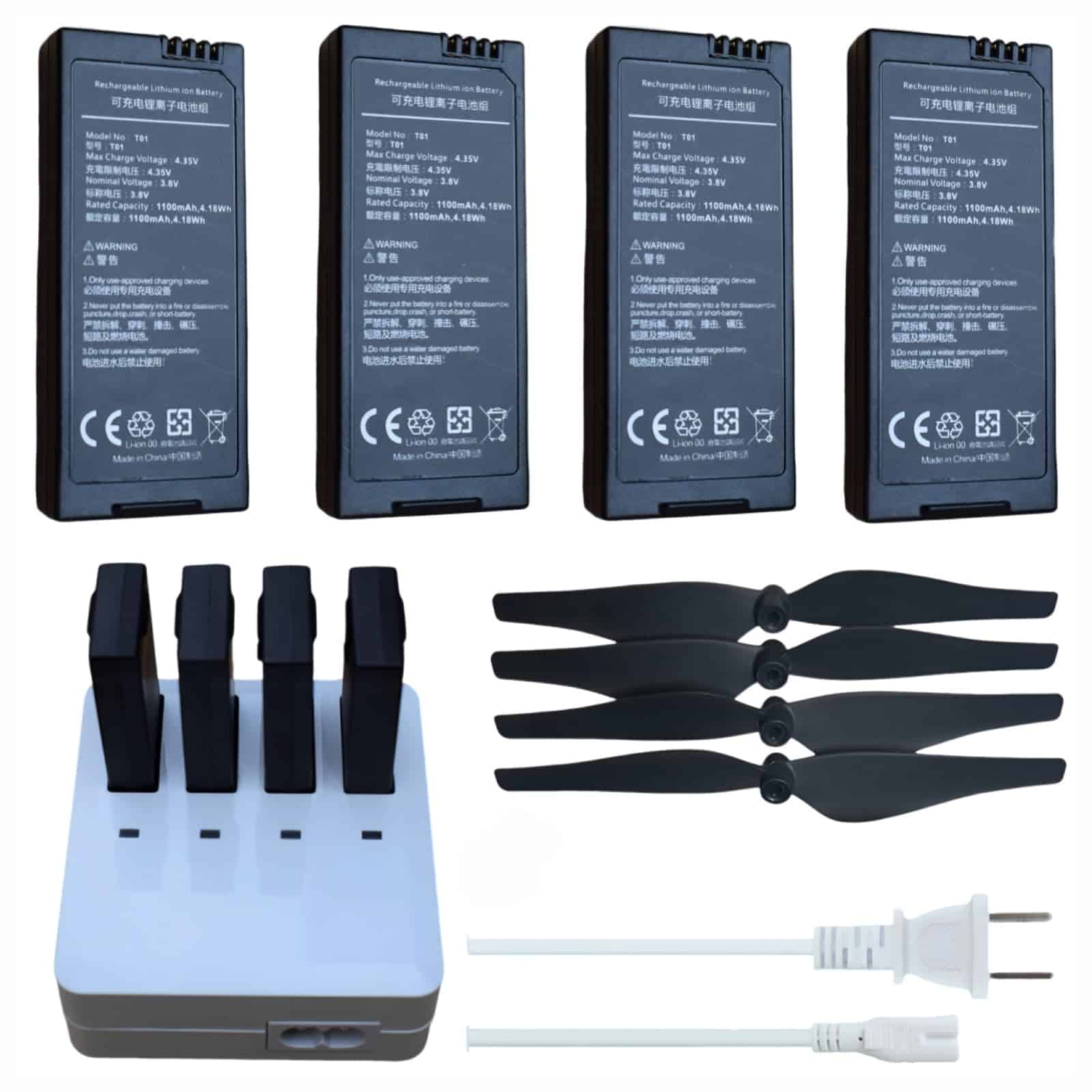 4PCS Batería Tello y Cargador AC Tello y 4PCS Propeller