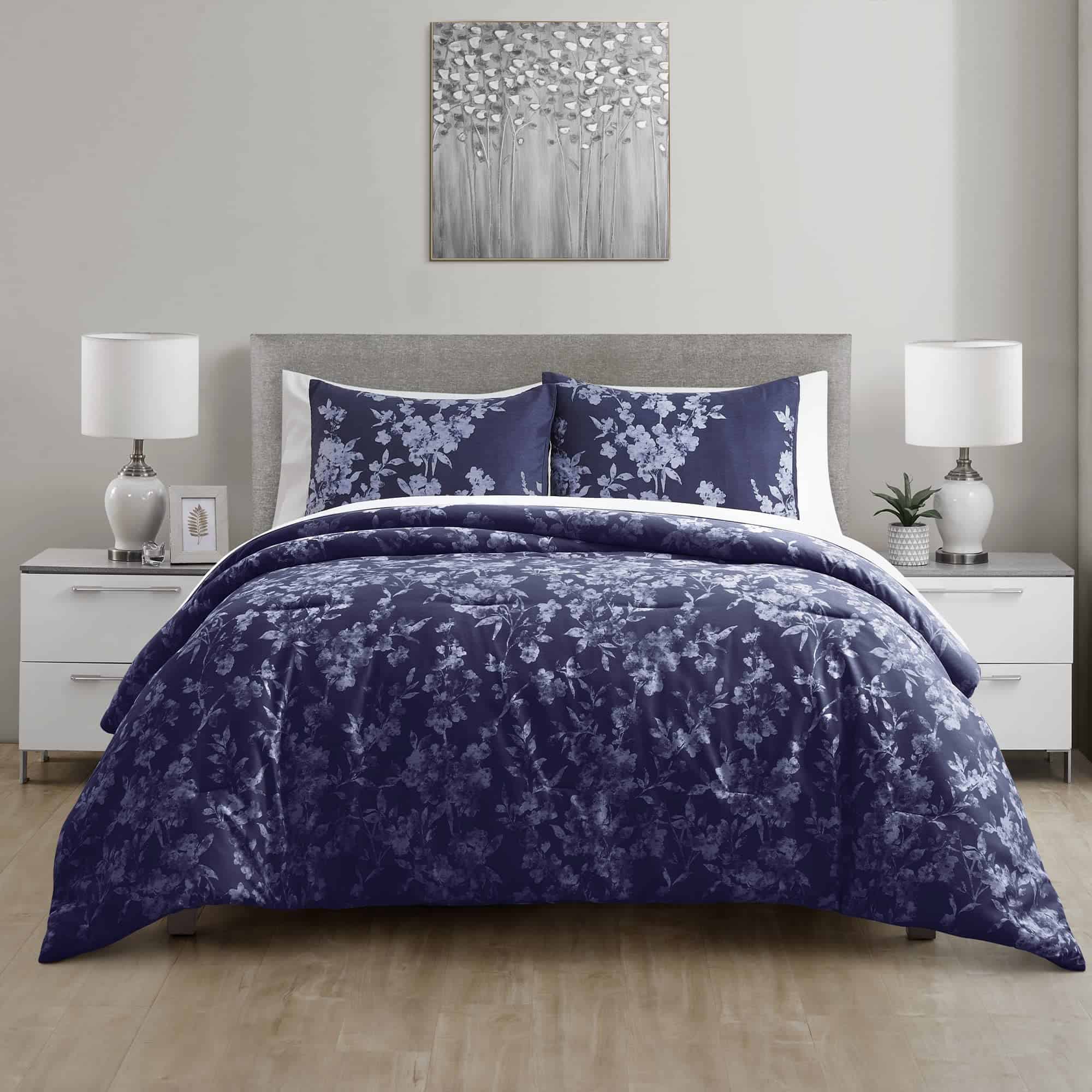 Juego de Funda Nórdica de Lujo en Azul Marino con Estampado