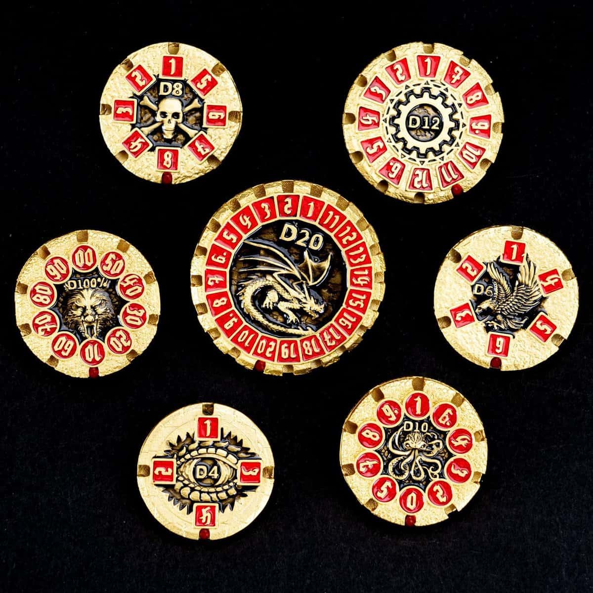 Set de Dados DND Dungeons & Dragons, Dados -Plateado Rojo