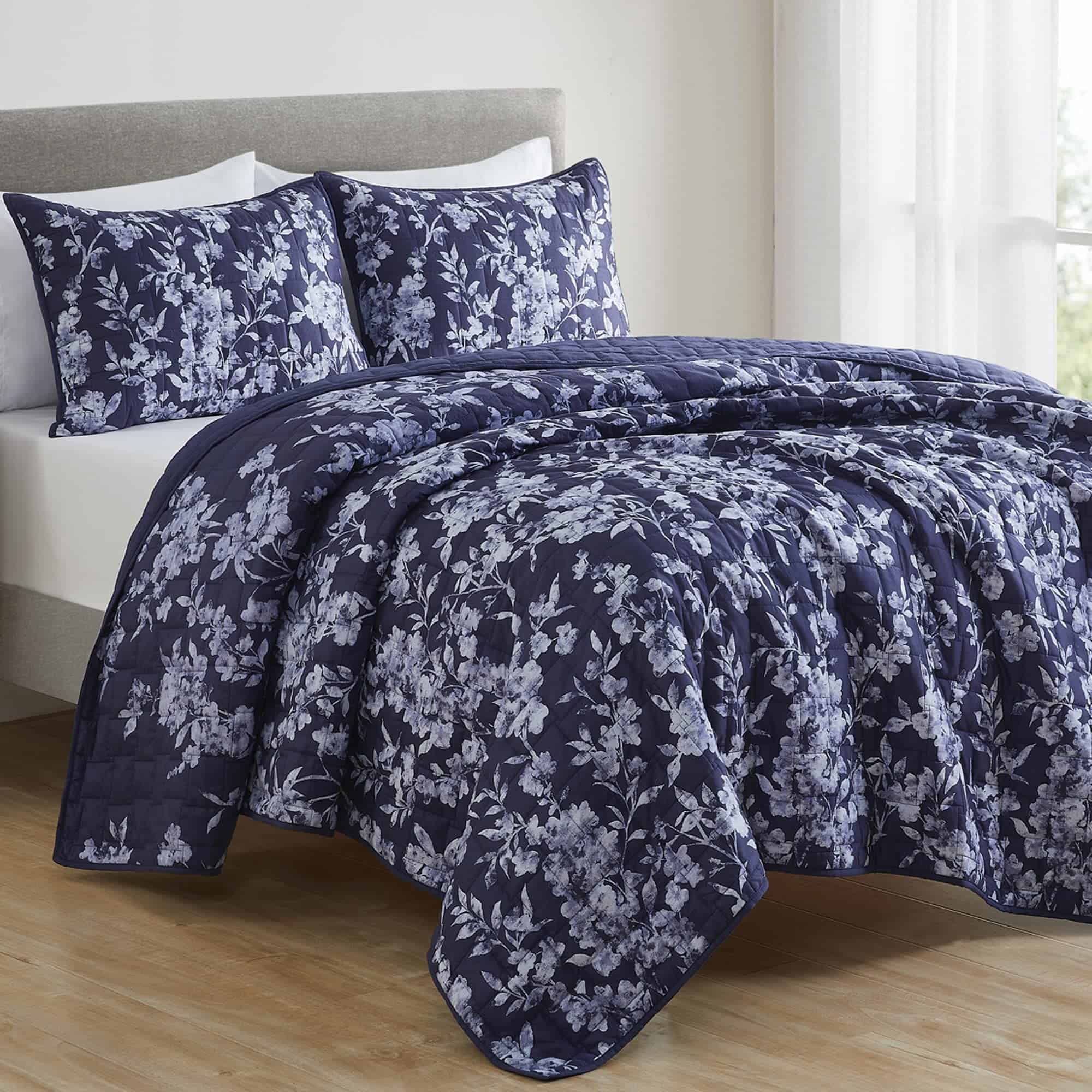 Maravilloso Juego de Edredón Floral Azul Marino Tamaño - Imagen 3