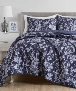 Maravilloso Juego de Edredón Floral Azul Marino Tamaño
