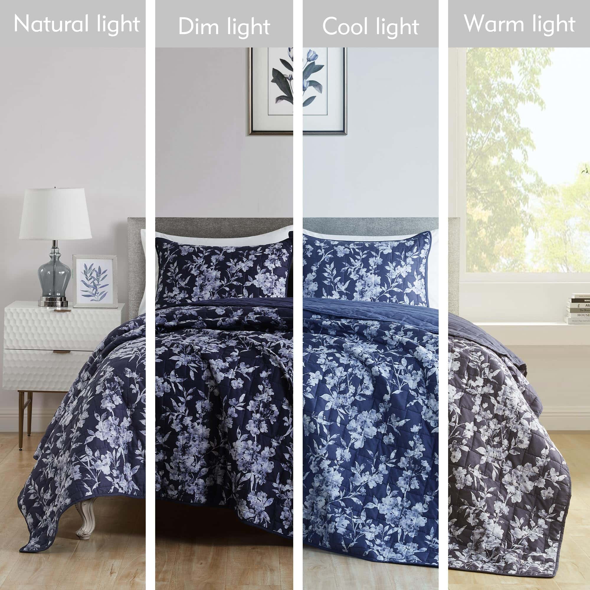 Maravilloso Juego de Edredón Floral Azul Marino Tamaño - Imagen 7