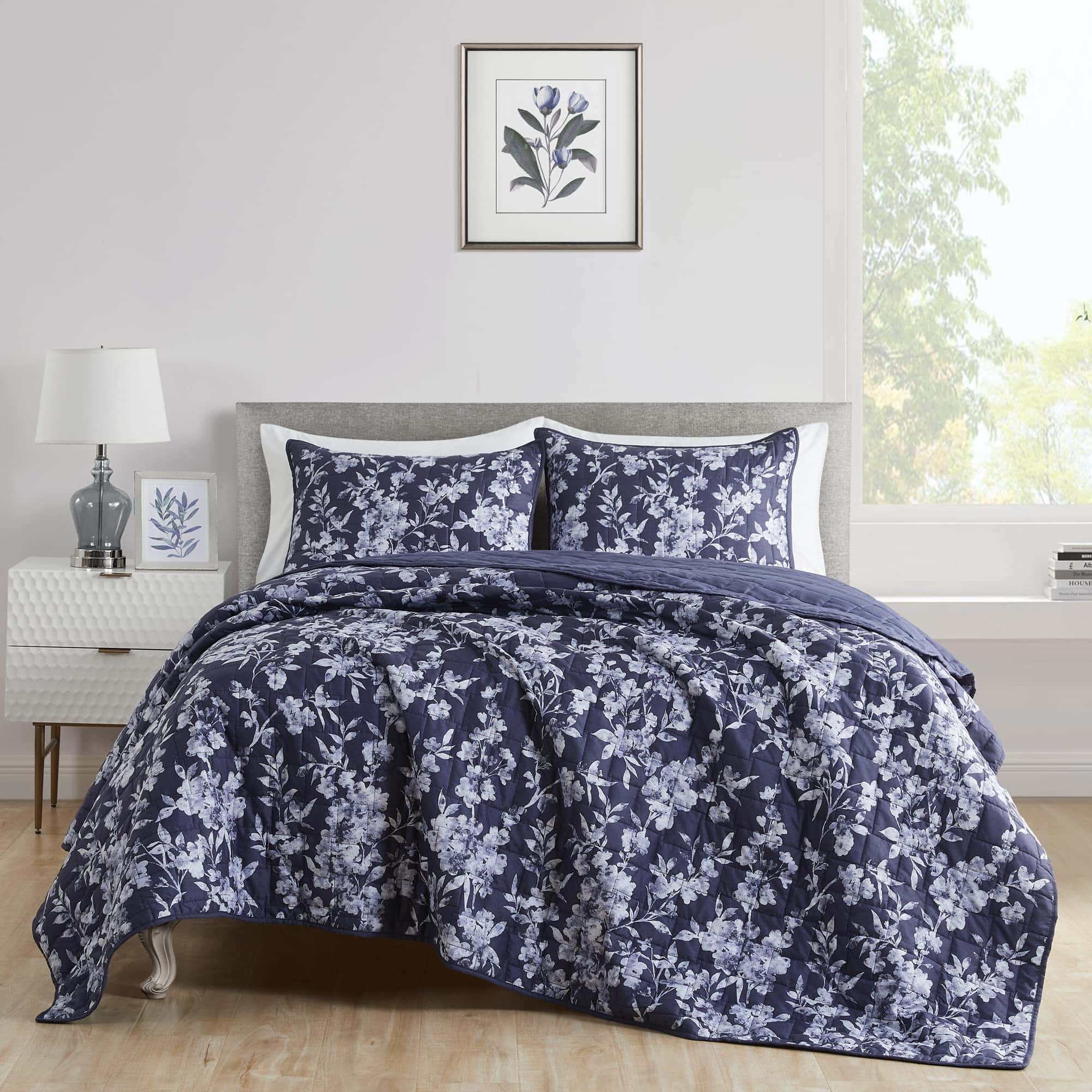 Maravilloso Juego de Edredón Floral Azul Marino Tamaño - Imagen 4