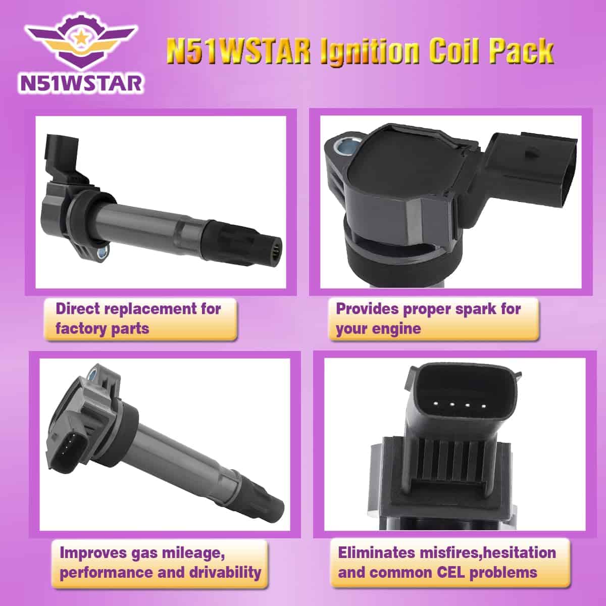 Conjunto de 4 Pines de Bobinas de Encendido N51WSTAR - Imagen 3