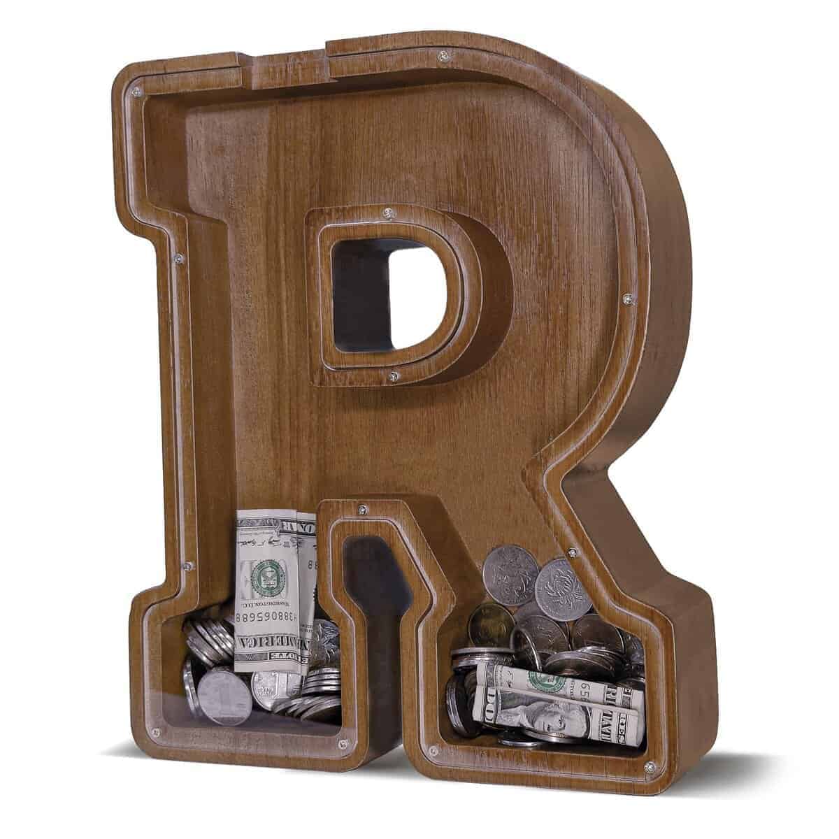 Hucha de madera en forma de letra para niños - Hucha de