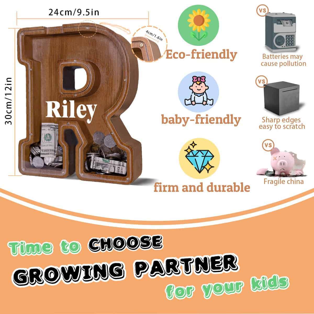 Hucha de madera en forma de letra para niños - Hucha de - Imagen 6