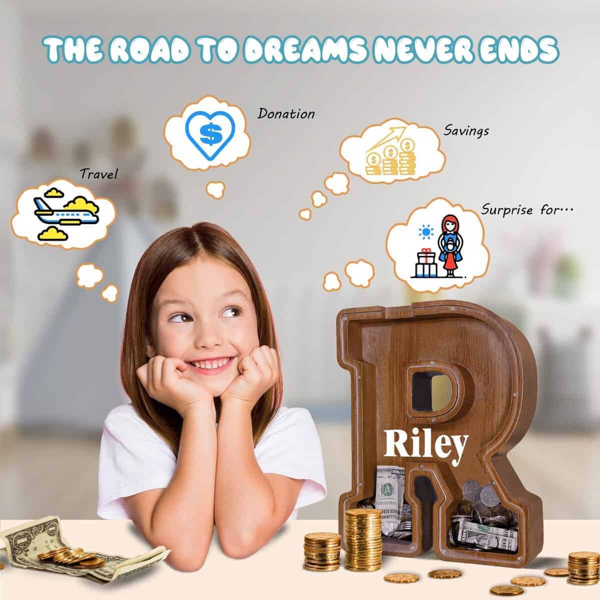 Hucha de madera en forma de letra para niños - Hucha de - Imagen 5