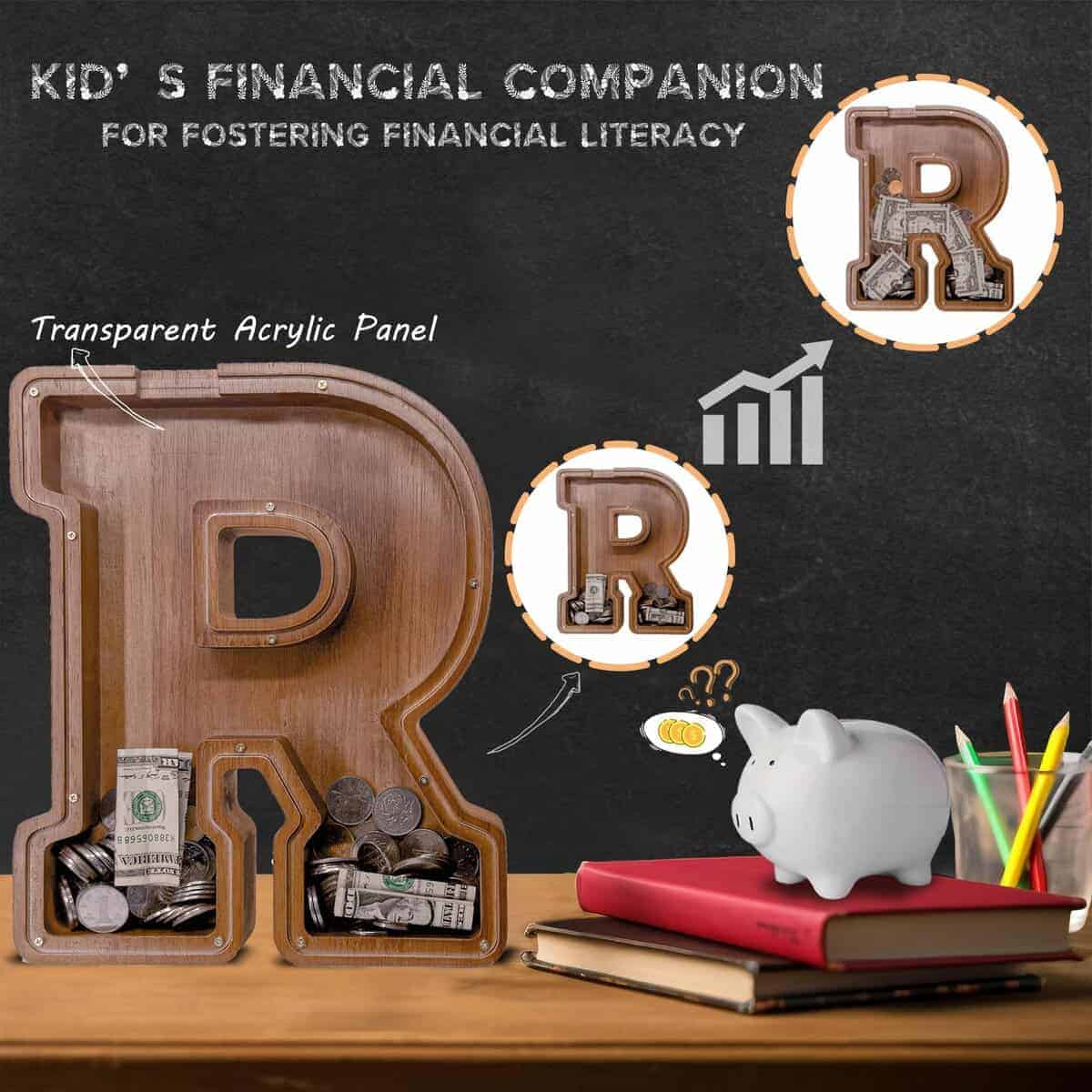 Hucha de madera en forma de letra para niños - Hucha de - Imagen 4