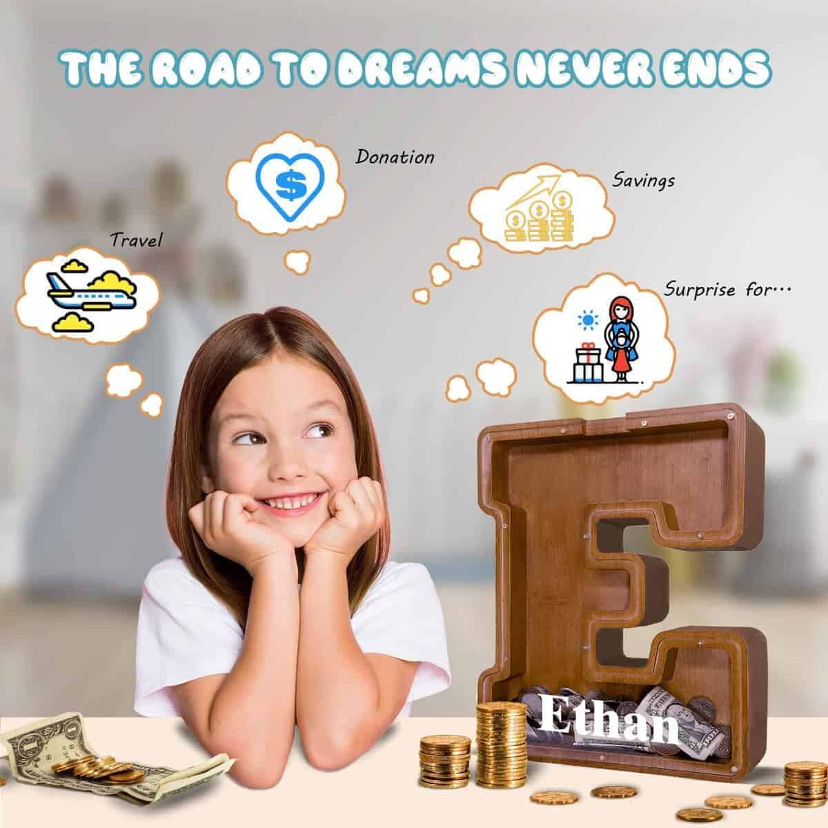 Hucha de letra de madera JOOMLAFLY para niños Hucha de - Imagen 5