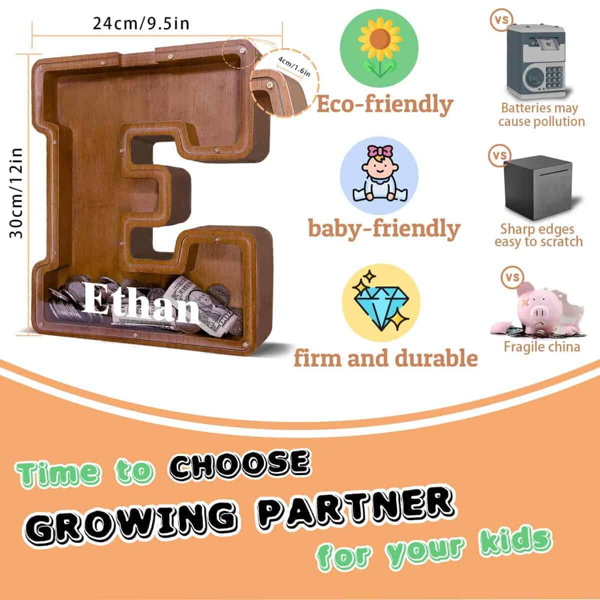 Hucha de letra de madera JOOMLAFLY para niños Hucha de - Imagen 6