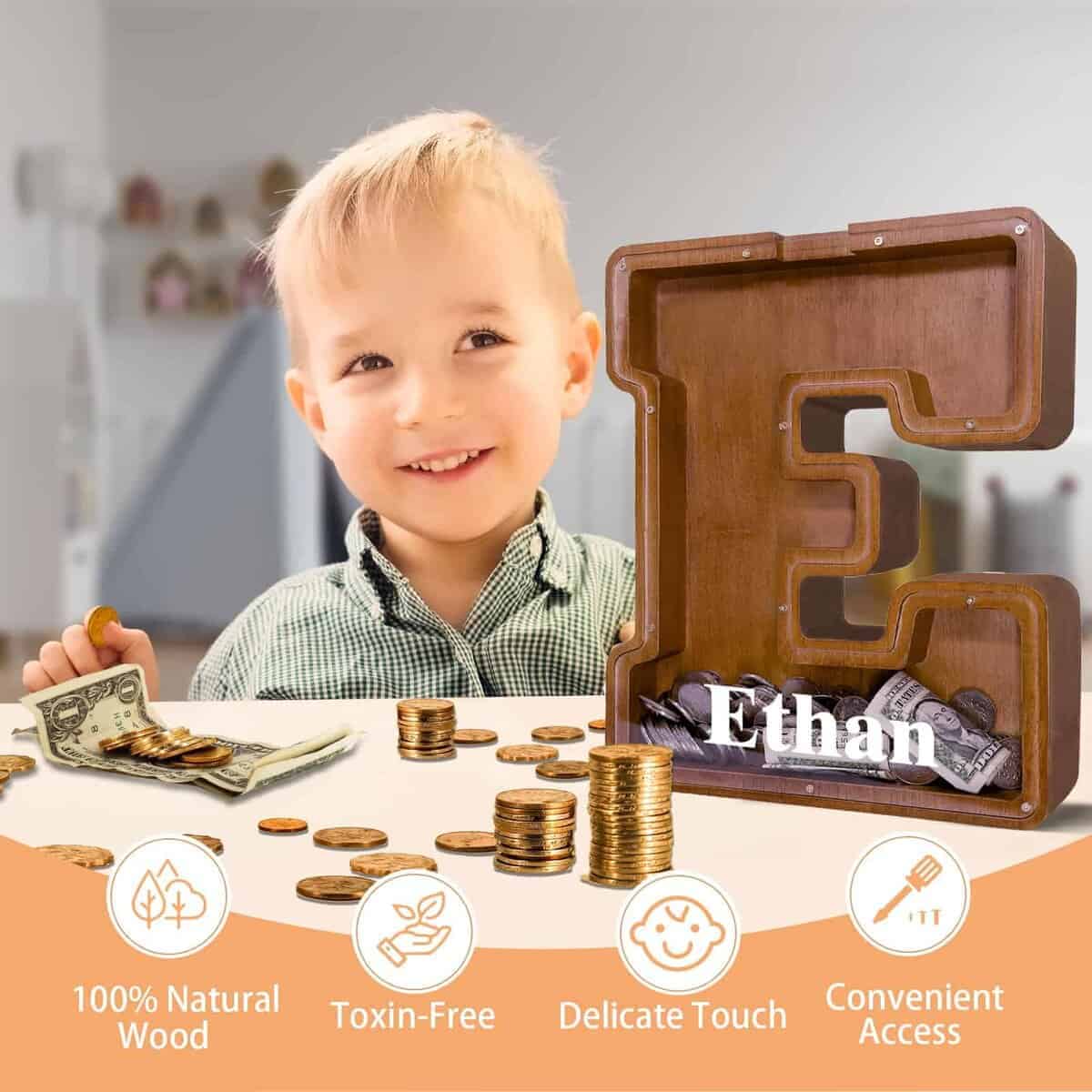 Hucha de letra de madera JOOMLAFLY para niños Hucha de - Imagen 3