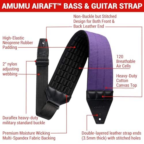 Correa para guitarra y bajo Amumu AIRAFT - 4" ultra ancha, - Imagen 3