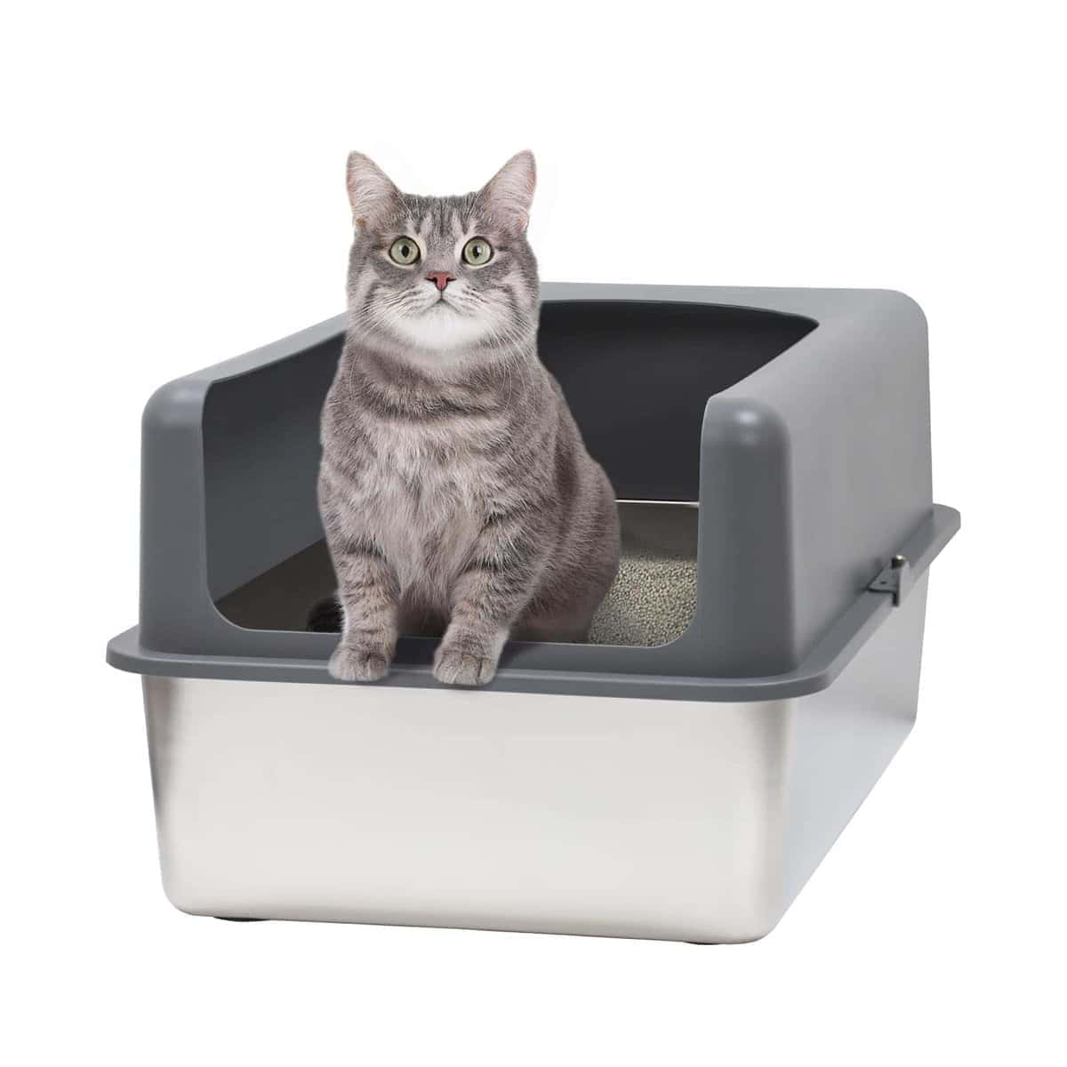 Caja de arena para gatos de acero inoxidable Booche de alta