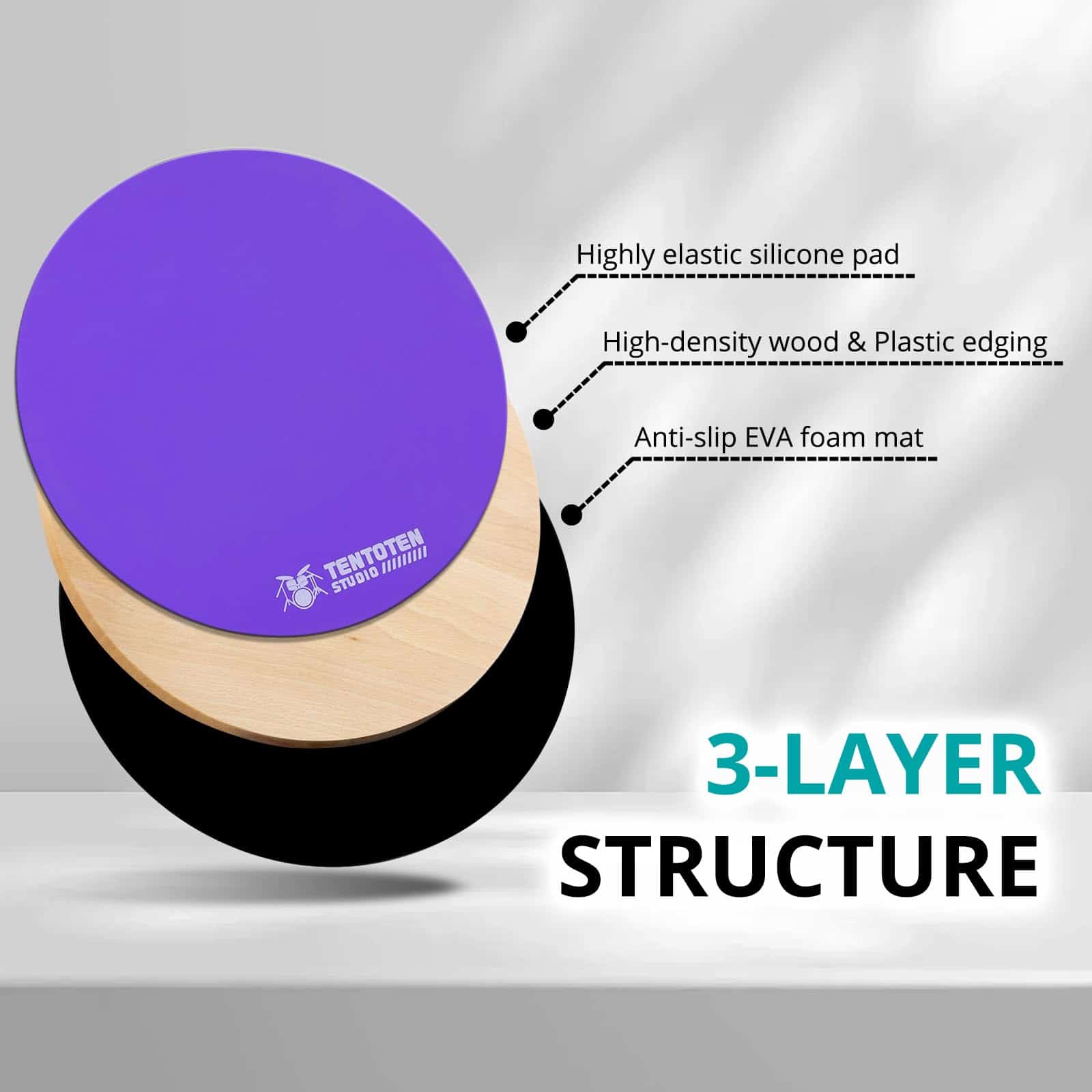 TENTOTEN Tambor Pad 12 Pulgadas, Pad de Práctica de Tambor - Imagen 3