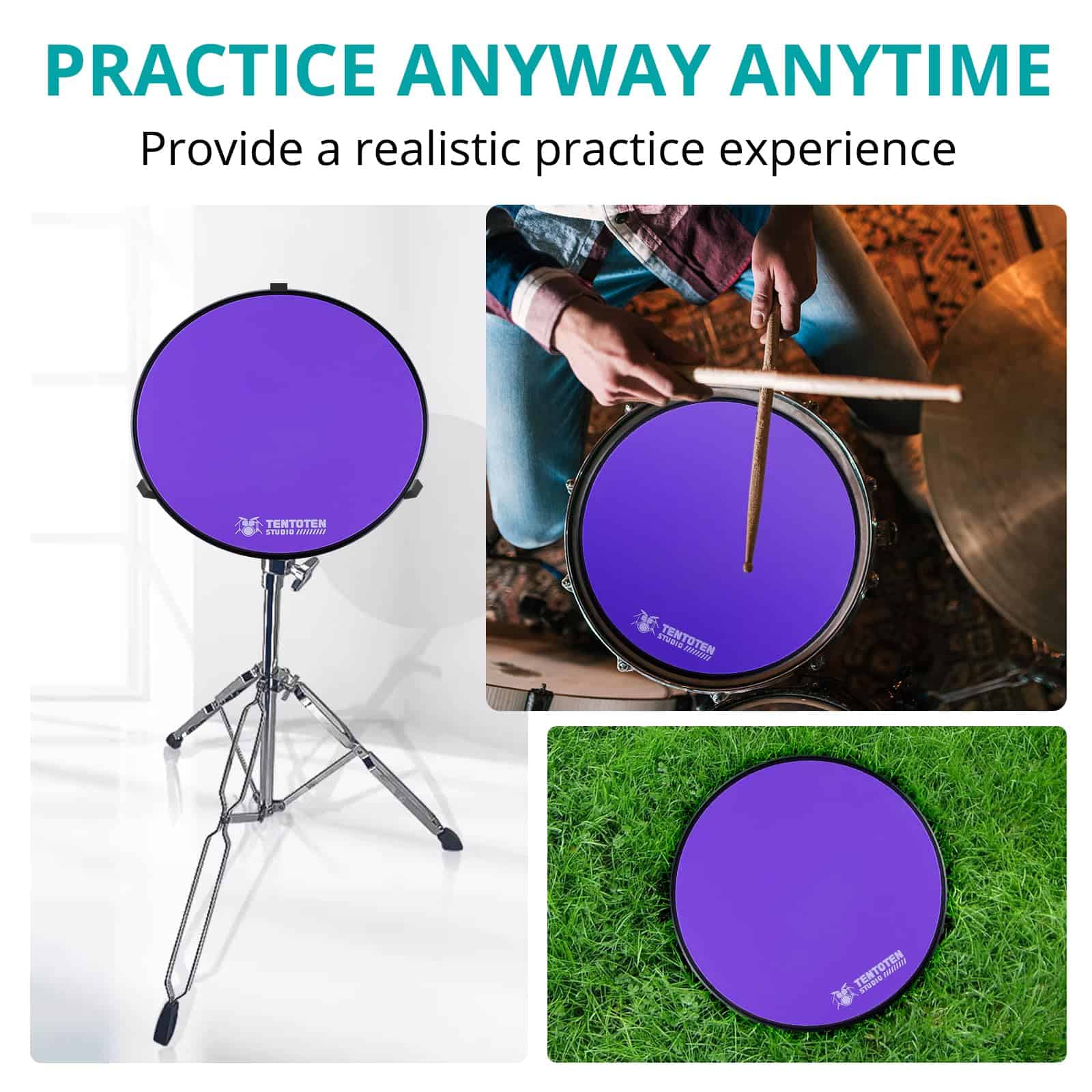 TENTOTEN Tambor Pad 12 Pulgadas, Pad de Práctica de Tambor - Imagen 7