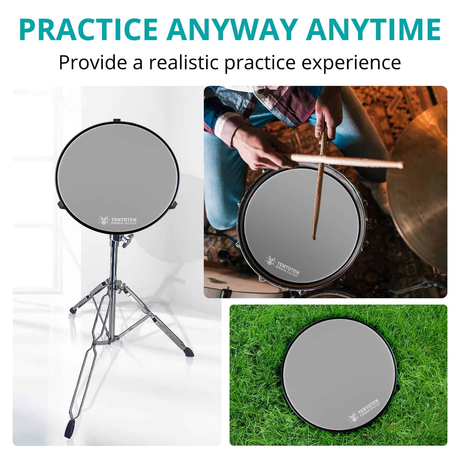 TENTOTEN Drum Pad 12 Pulgadas, Pad de -Gris - Imagen 7