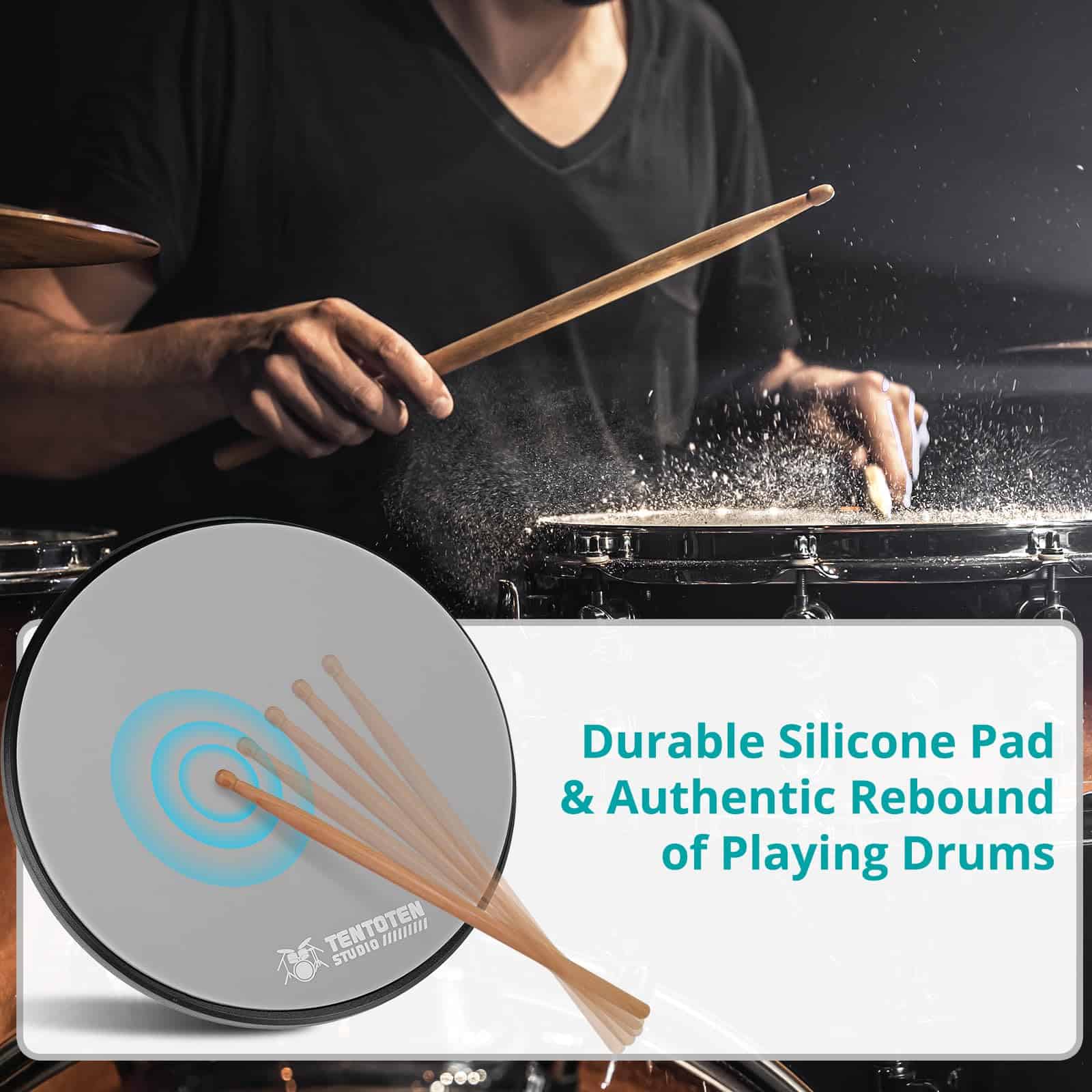 TENTOTEN Drum Pad 12 Pulgadas, Pad de -Gris - Imagen 4