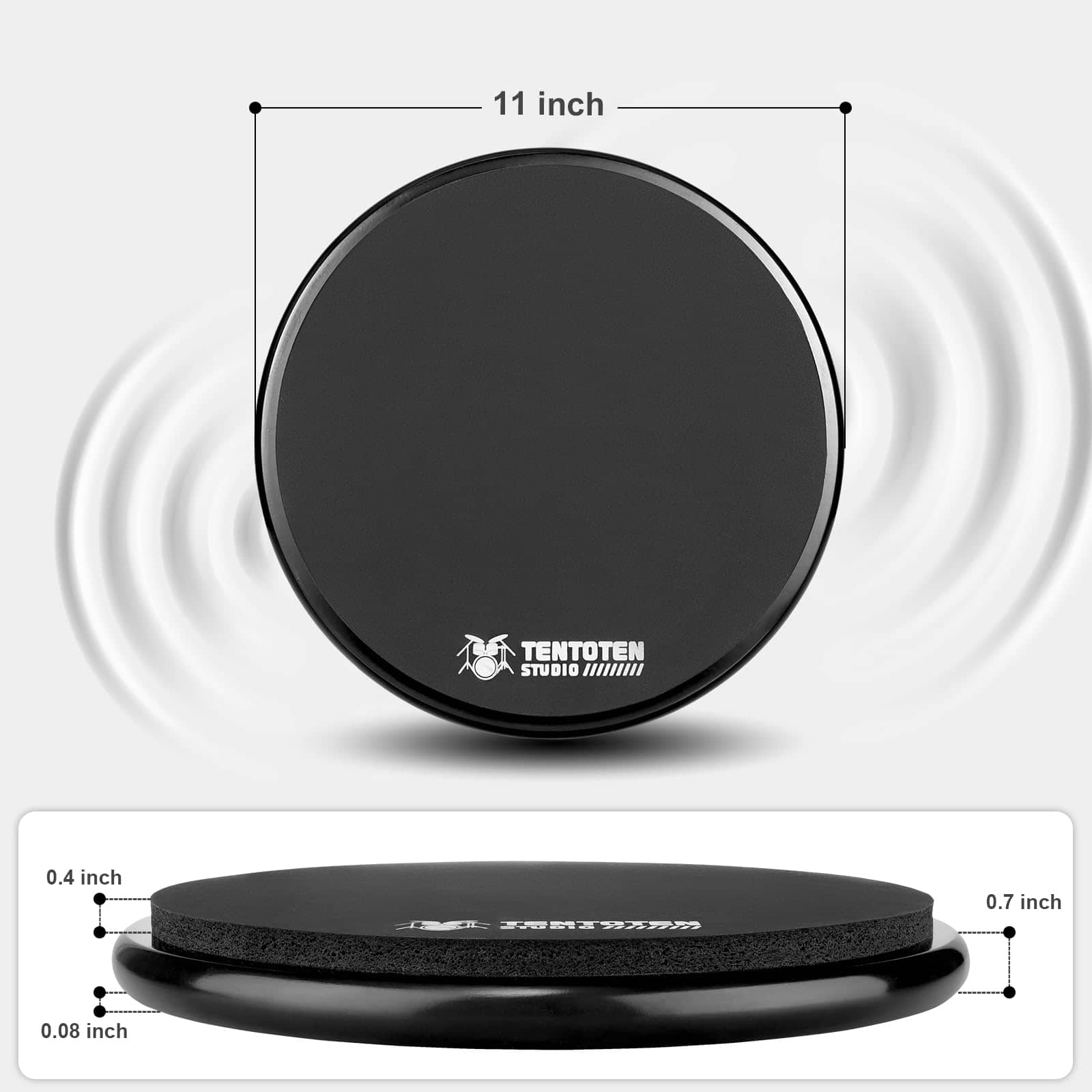 TENTOTEN Drum Pad 11 Pulgadas, Pad de Práctica de Tambor de - Imagen 6